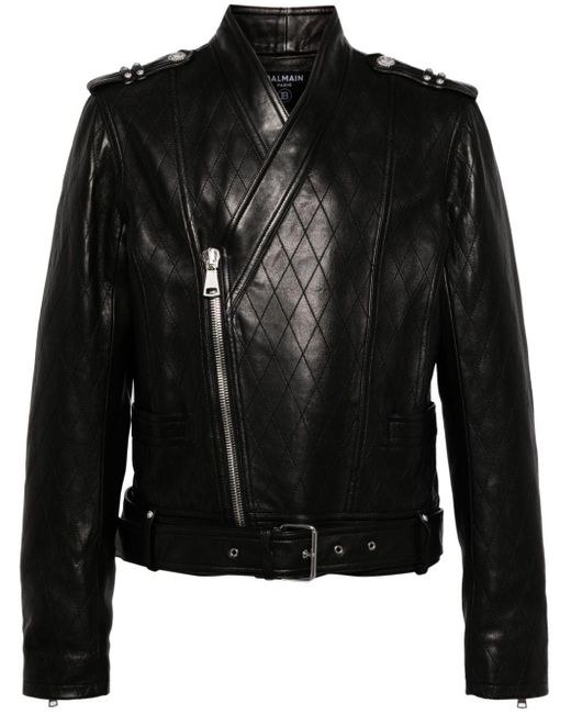 Balmain Black Belted Lambskin Jacket for men