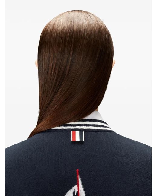Thom Browne Blue Sailboat-Jacquard Rwb-Stripe Cardigan