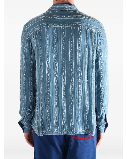 Bode Blue Beaded Sea Stripe Shirt for men