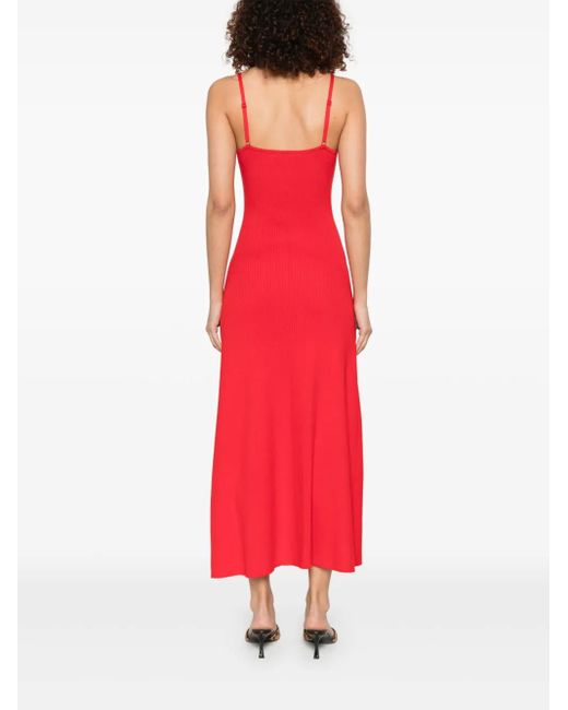 Maje Red Ribbed Midi Dress