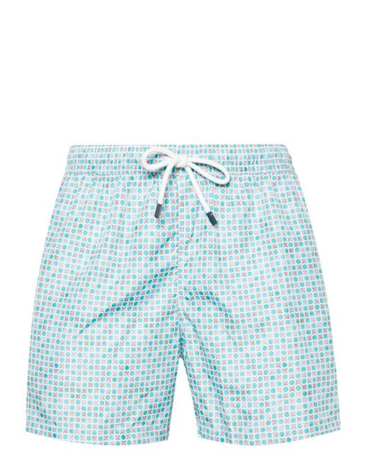 Fedeli Blue Madeira Bottoni-pattern Swim Shorts for men