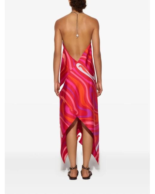 Emilio Pucci Red Marmo-Print Halterneck Dress