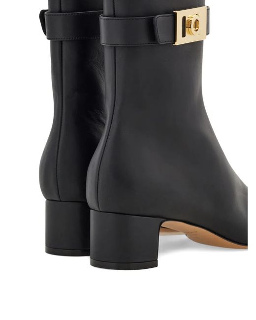 Ferragamo Black Buckle-Strap Ankle Boots