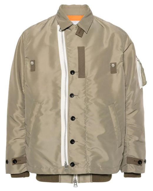 Sacai Natural Contrasting-Trim Layered Bomber Jacket for men