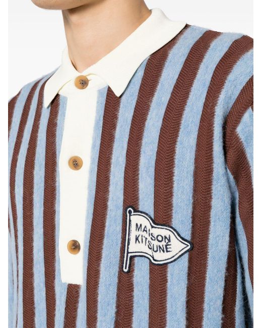 Maison Kitsuné Blue Logo-appliqué Striped Polo Shirt for men