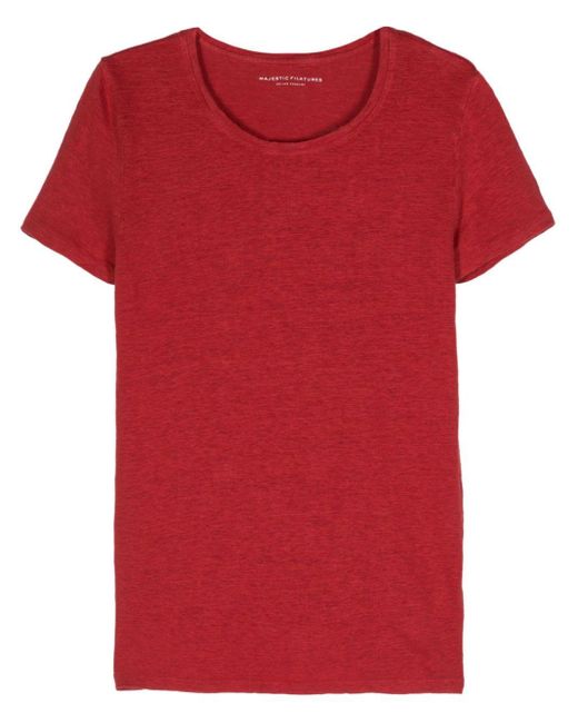 Majestic Filatures Red Crew-neck Linen-blend T-shirt