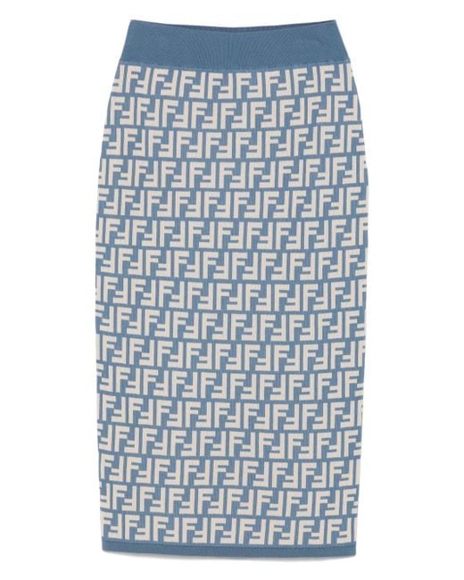 Fendi Midi-Rok Met Ff-Jacquard in het Blue