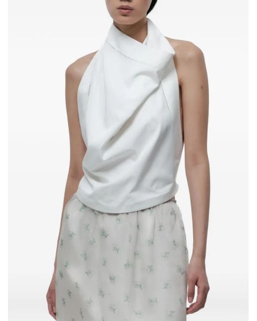 Carven Blue Backless Draped Silk Top