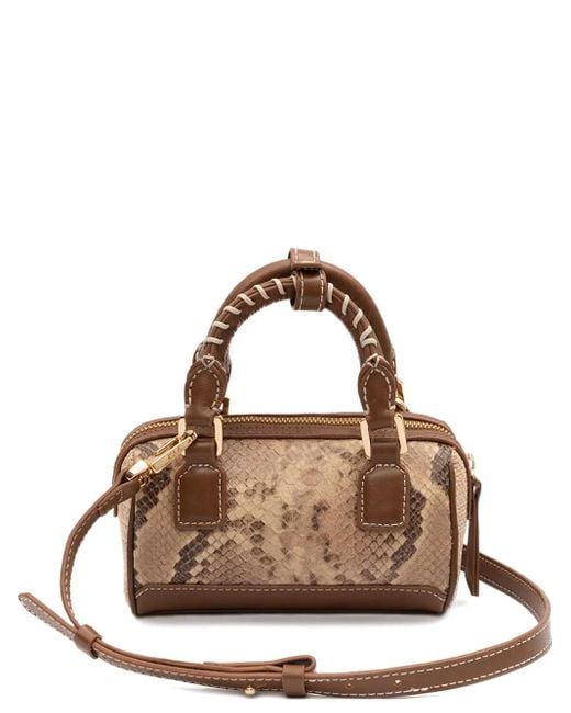 Isla Brown Mini Bowling Snakeskin Top Handle Mini Bag