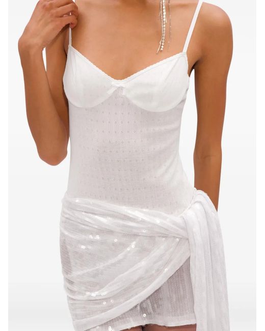 Area White Sequin-Embellished Draped Dress