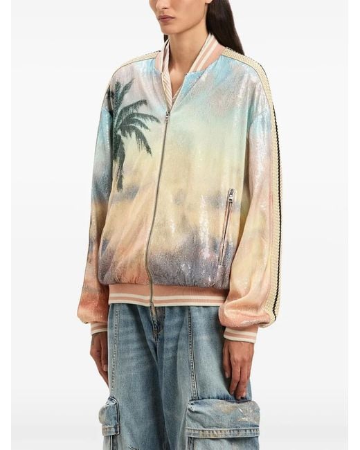 Palm Angels Blue Sunrise Palm Bomber Jacket