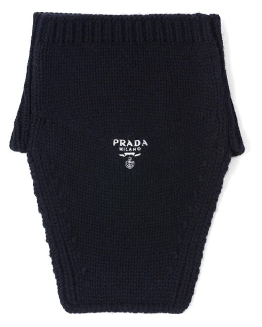 Prada Blue Logo-Embroidered Cashmere Scarf for men