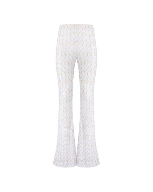 Missoni White Lamé Viscose Blend Lace Flared Trousers With Zigzag Pattern