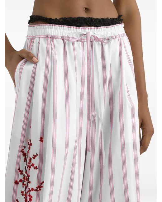 Dolce & Gabbana White Poplin Trousers With Thread Floral Embroidery