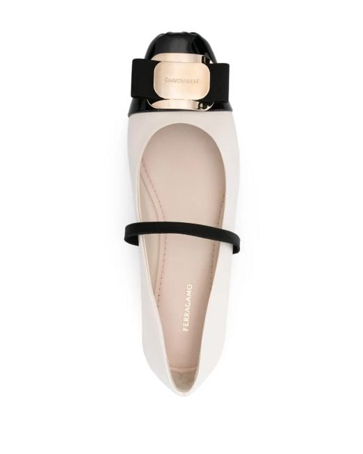 Ferragamo White Ballet Flats Zina Toe