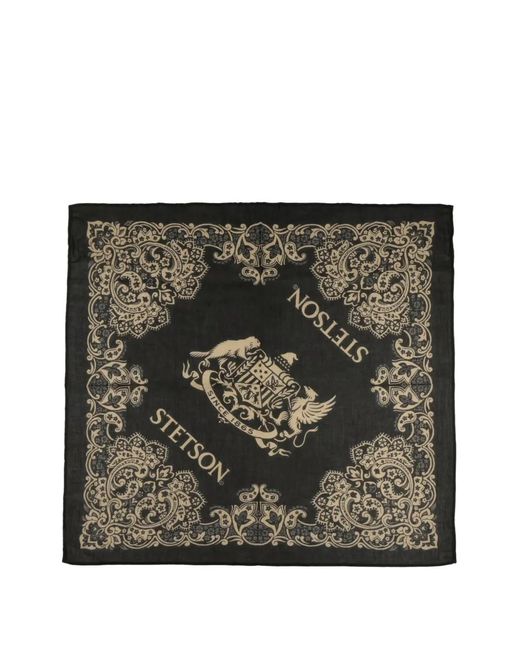 Stetson Black Logo-Print Paisley-Pattern Scarf