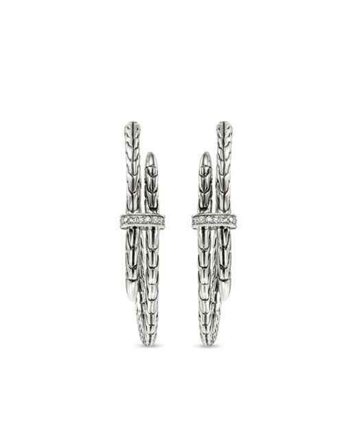 John Hardy White Sterling Spear Diamond Hoop Earrings