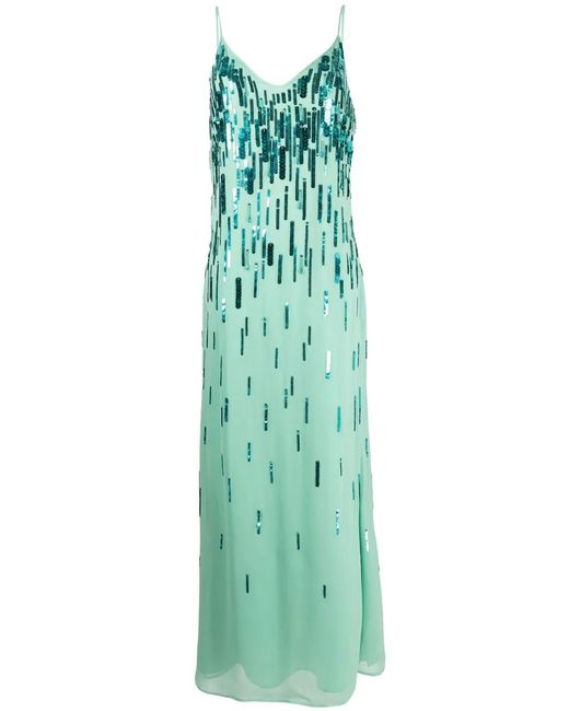 Amen Green Sequin-Embellished V-Neck Gown