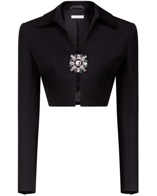 Area Black Cropped Embellished Wool-Twill Jacket