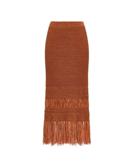 Maliparmi Brown Fringed Midi Skirt