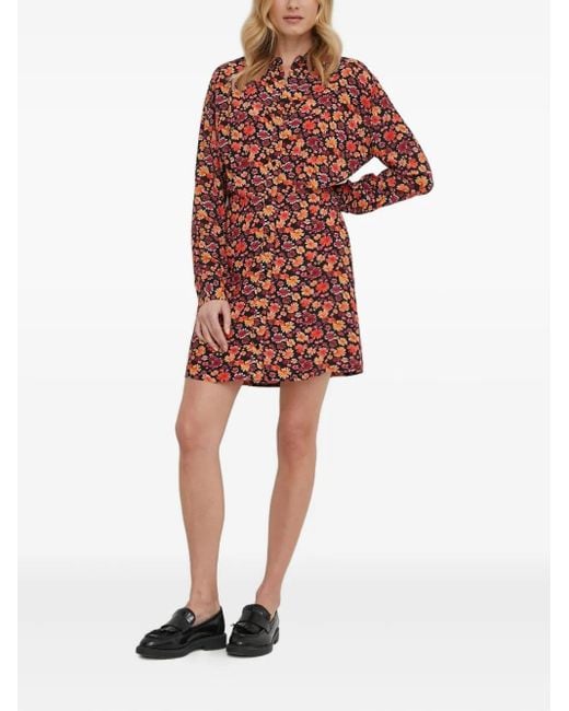 Desigual Red Floral-Print Shirt Mini Dress
