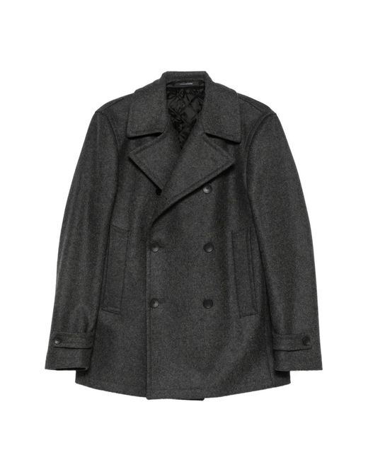 Tagliatore Black Double-Breasted Coat for men