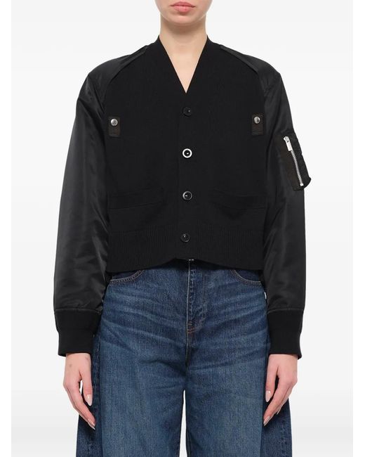 Sacai Black Hybrid Panelled Cardigan