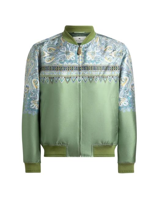 Etro Green Bomber Jacket With Paisley Print for men