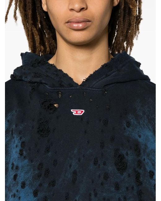 DIESEL Blue S-Boxt Distressed Hoodie for men