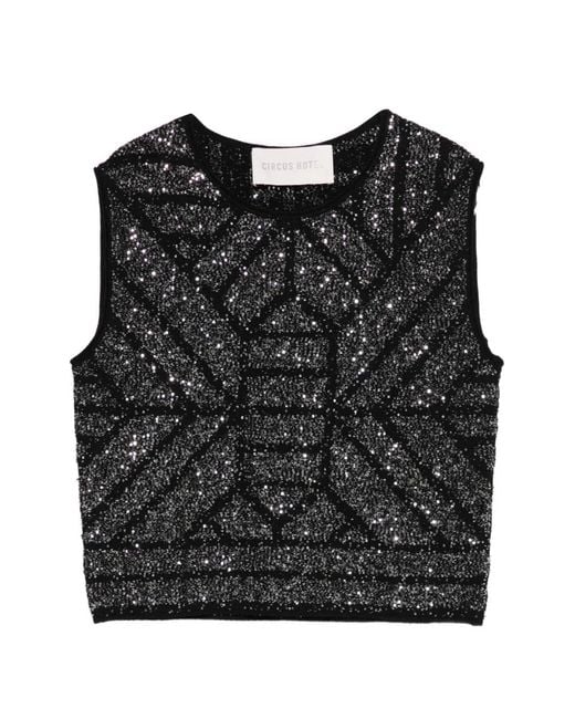 Circus Hotel Black Sequin-Embellishment Top