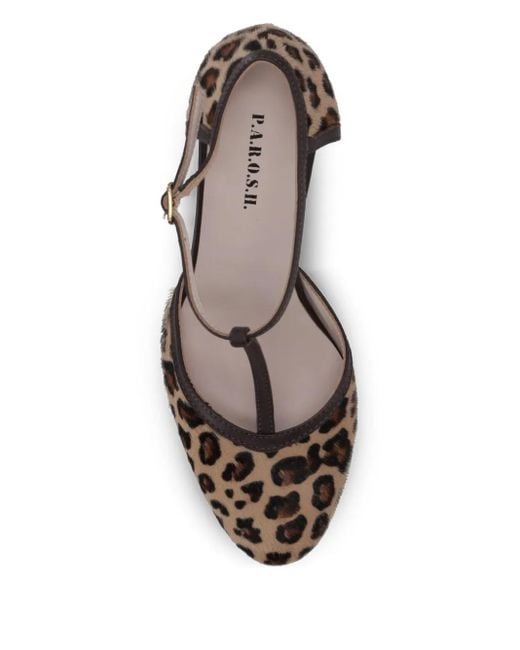 P.A.R.O.S.H. Brown T-Strap Animal-Print Pumps