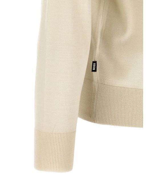 Boss White Merino-Wool Polo Sweater for men