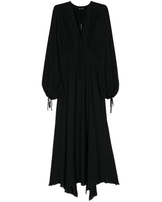Dondup Black V-neck Asymmetric Maxi Dress