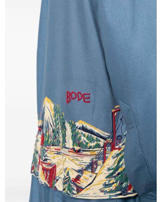 Bode Blue Logo-embellished Graphic-print Shirt for men