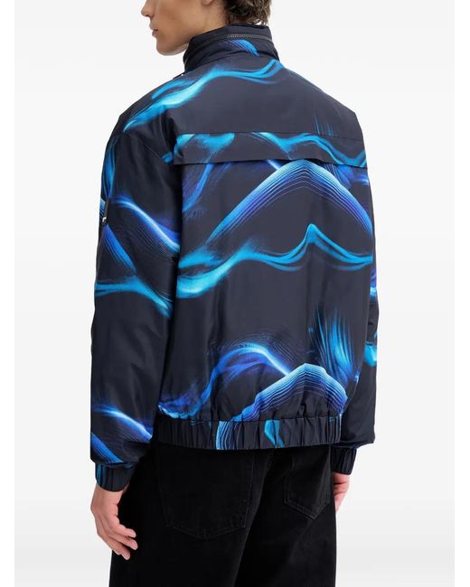Karl Lagerfeld Blue Hooded Print Jacket for men