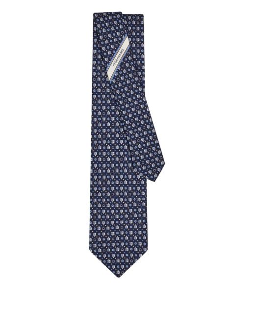 Ferragamo Blue Turtle-Print Silk Tie for men