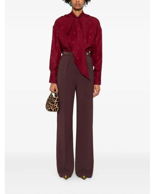 Etro Red Dotted-Print Tie-Neck Blouse