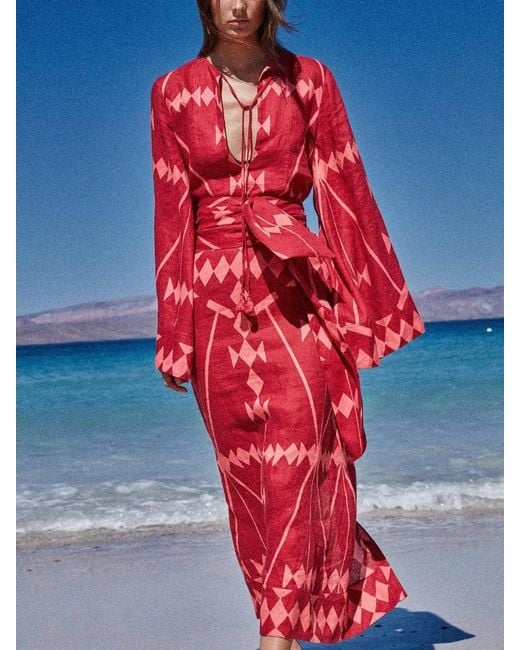 Johanna Ortiz Savannah Maxi-Jurk Met Geometrische Print in het Red