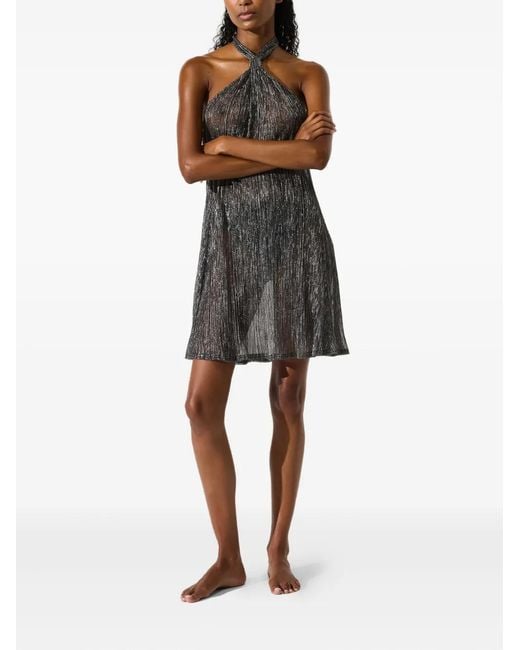 Karl Lagerfeld Gray Halter Neck Mini Dress With Twisted Knot Detail