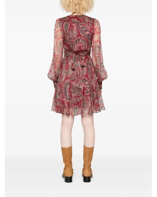 Etro Red Paisley-Print V-Neck Mini Dress