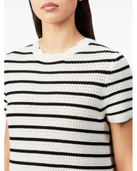 Drykorn White Striped Pointelle-Knit Dress