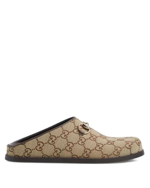 Gucci Brown Gg Monogram Horsebit Flat Mules