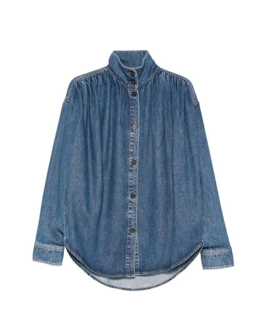IRO Blue Julie Button High-Neck Denim Jacket