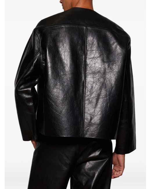 Entire studios Black V-Neck Leather Jacket for men