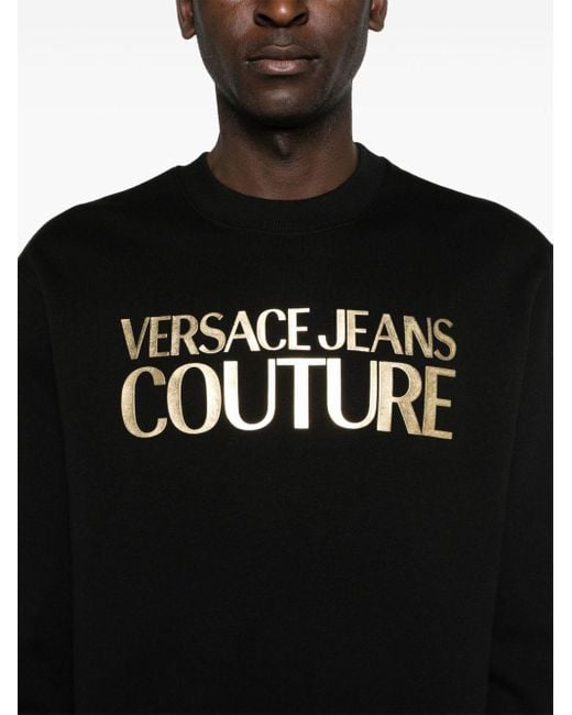 Versace Jeans Couture Black Cotton Crewneck Sweatshirt With Printed Logo for men