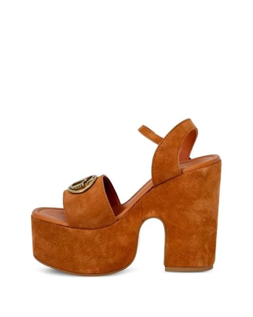 Guess Brown Logo-Plaque Platform Sandals