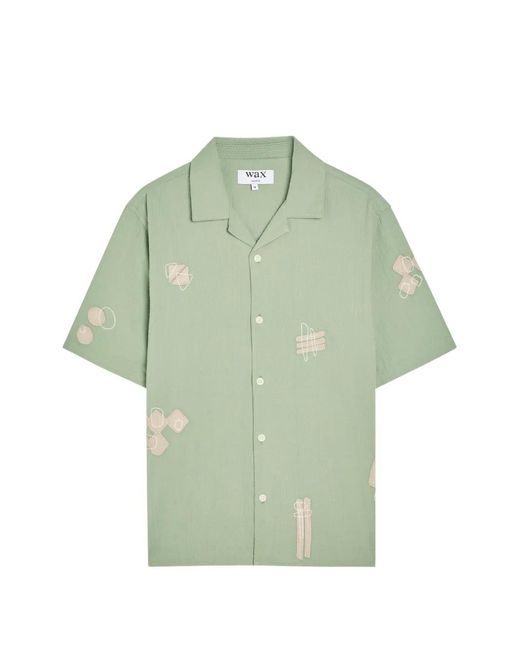 Wax London Green Scribble-Appliqué Seersucker Short-Sleeved Shirt for men