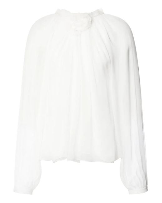 Alberta Ferretti White Bluse mit Blumen-Applikationen