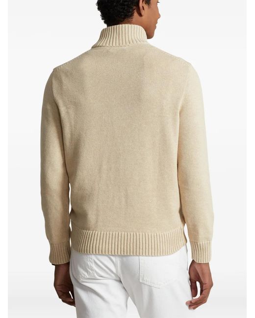 Polo Ralph Lauren White Pull À Col Zippé Et Logo Brodé for men