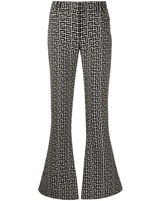 Balmain Gray Low-Rise Monogram Bootcut Trousers